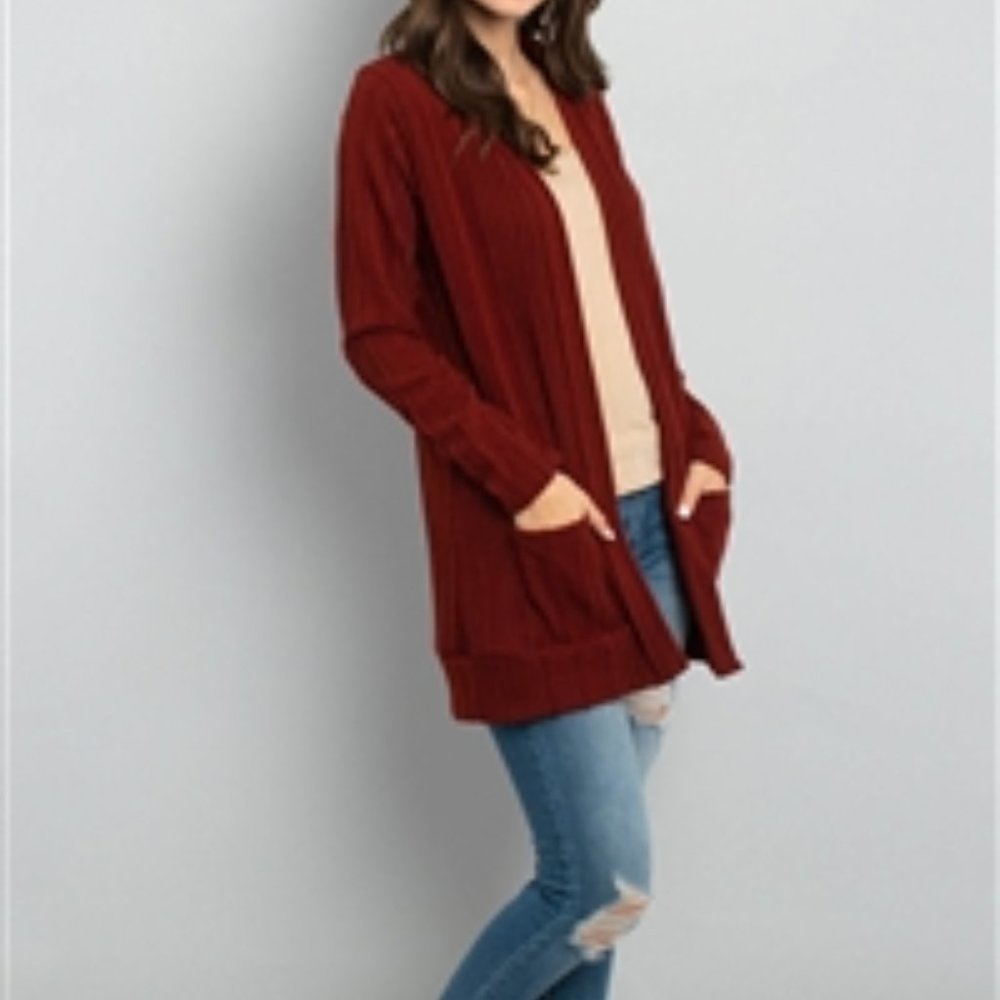 RIBBED OPEN FRONT CARDIGAN